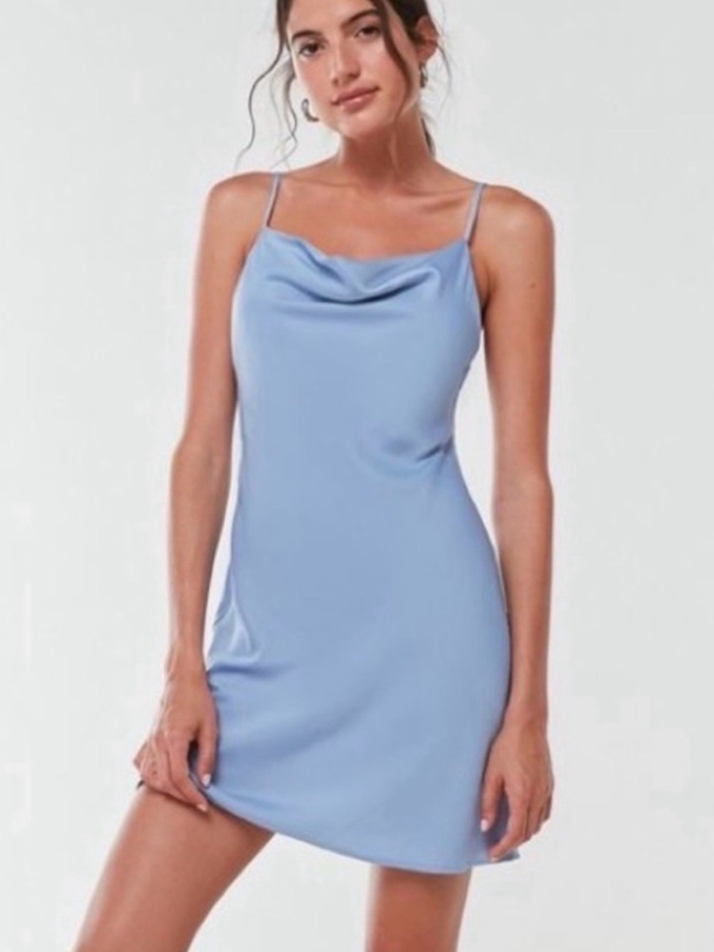 Urban Outfitters Light Blue Cowl Satin Slip Dress